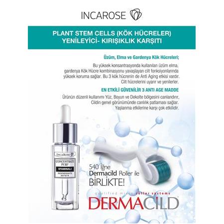 DERMACİLD 540 İĞNE TİTANYUM ROLLER + 1 ADET INCAROSE PURE/SAF SERUM 15ML | Temizleme Spreyi Hediye!