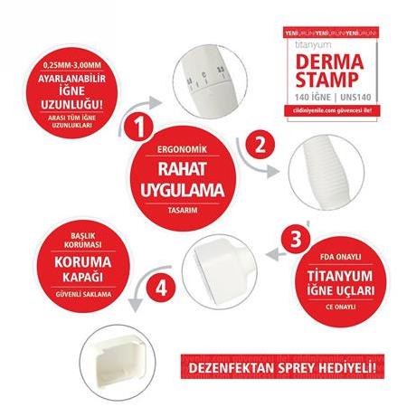 N140+ DERMASTAMP 140 İĞNE AYARLANABİLİR İĞNE UZUNLUĞU | TİTANYUM | Temizleme Spreyi Hediye!