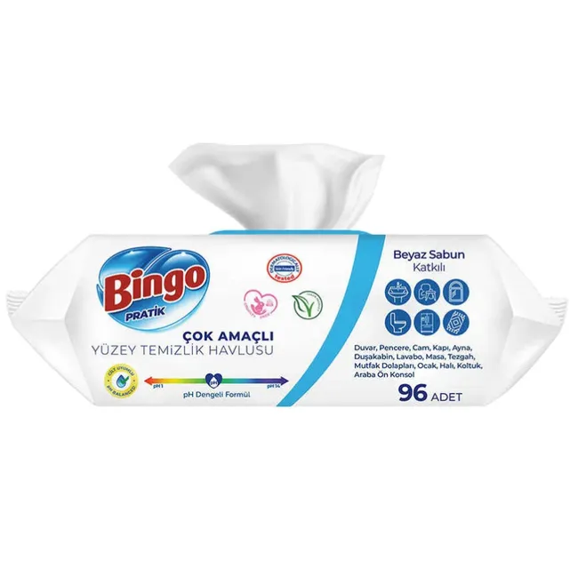 BİNGO YÜZEY TEMİZLEME HAVLUSU | BEYAZ SABUN KOKULU | 96 YAPRAK